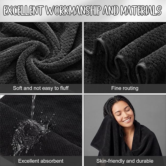 SmoothNovelty 16 Pack Microfiber Bath Towels Bulk 27'' x 60'' Oversized Size Bath Towel Highly Absorbent Extra Large Soft Drying for Beach Shower Summer Salon Sport Gym Party (Lattice,Black) - Image 3