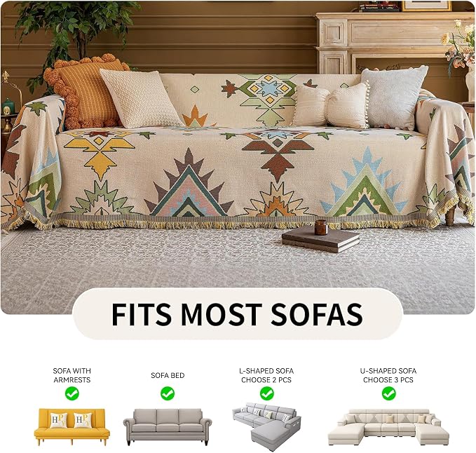 Deep Dream Boho Couch Cover Blanket, Soft Chenille Sofa Covers for 3 Cushion Couch, Sofa Slipcovers Washable Living Room Furniture Protector for Dogs Pets, 71"x134" - Image 5
