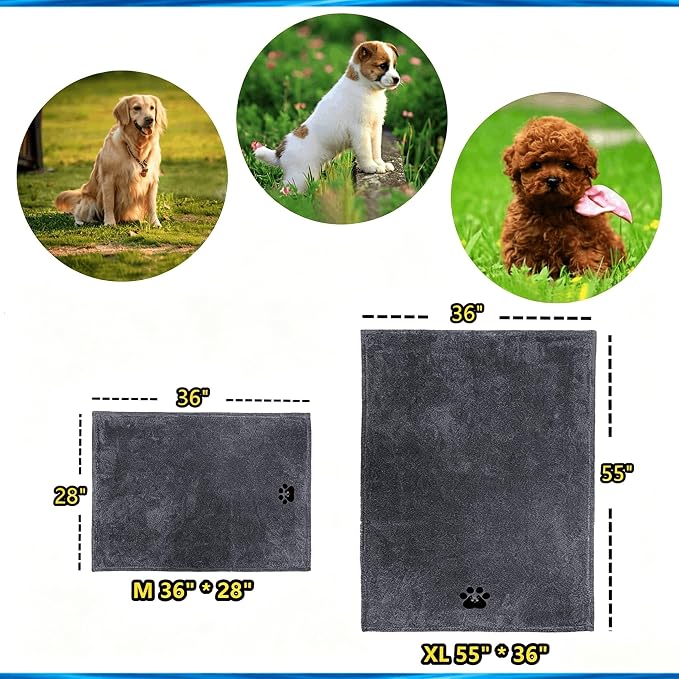 Dogvingpk Extra Large Dog Towel 2 Pack, Super Absorbent Soft Quick Drying Microfiber Pet Bath Towels for Large & Medium Dogs (XL-55" * 36", Grey and Black) - Image 8