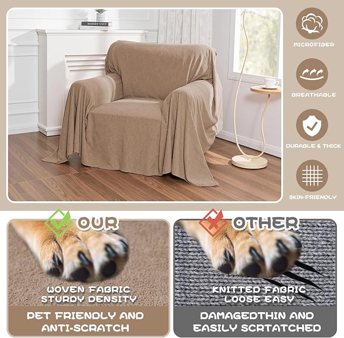 MYSKY HOME Armchair Couch Cover, Sofa Covers Washable Couch Covers for Dogs Sofa Cover Sofa Slipcovers Non Slip Furniture Protector Cover, Soft Thick Sofa Throws, 71" x 91", Khaki - Image 3