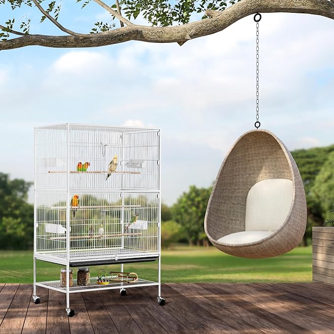 Yaheetech 52inch Bird Cage Extra Large Parakeet Parrot Cage for Lovebird Cockatiel Conure Finch with Rolling Stand White - Image 2