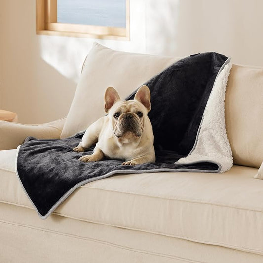 Bedsure Waterproof Dog Blankets for Medium Dogs Washable Soft Warm, 30"X40" | Plush Sherpa Fleece Cat Puppy Blanket for Couch Protector, Reversible Cozy Calming Throw for Pet Indoor,Black by Unknown
