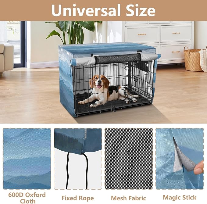 Dog Crate Cover Kennel Cover for Dog Cages Breathable for Wire Cage Indoor Outdoor Grey and Blue Mountains - Image 4
