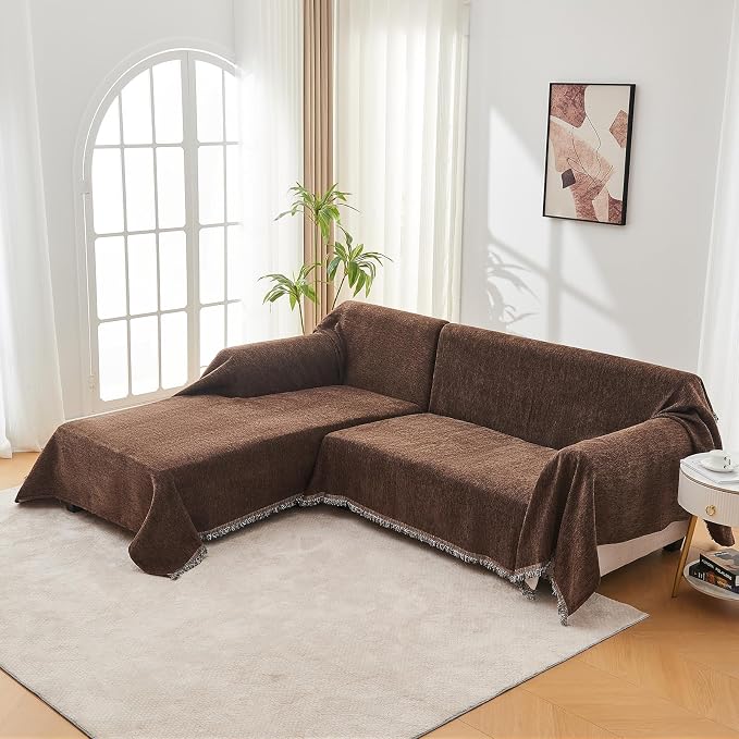 Loveseat Cover for Washable Sectional L Shape Couch Covers, Coffee | Couch Covers Protector with Tassel Sofa Slipcover for Pet & Kid Friendly - Image 7