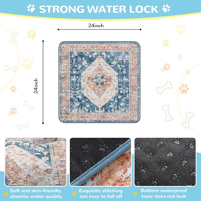 Lahome Super Absorbent & Leakproof Washable Dog Pee Pads - 2 Pack Value Set - Waterproof, Non-Slip Reusable Pads for Puppy Training, Crates & Whelping (24"x24", Beige Blue) - Image 8