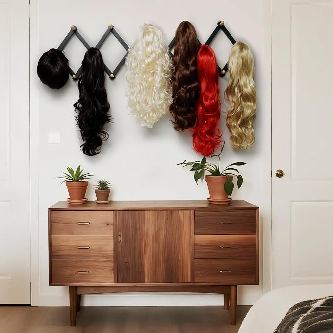 SKOLOO Accordion Wall Hanger with 16 Hooks, Modern Expandable Coat Rack Hat Rack for Wall, Solid Wooden, Natural on Black - Image 6