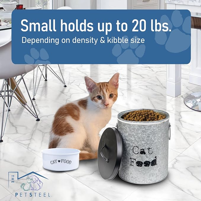 Medium 30lb Cat & Small 20lb Dog Pet Food Storage Canister with Scoop – Durable & Airtight for Freshnesss, Minimalist Design & Recyclable, Medium Metal Container(Combo - Small Dog Bin & Med Cat Bin) - Image 9