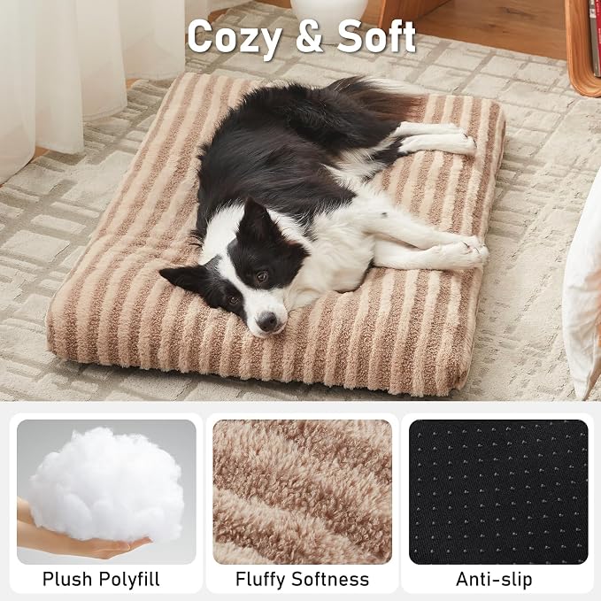 FURTIME Washable XL Dog Bed for Extra Large Dogs, Deluxe Dog Crate Beds | Comfy Fluffy Kennel Pad Anti-Slip Pet Sleeping Mat, Machine Washable Dogs Pillow, 44"x32"x4", Brown - Image 2