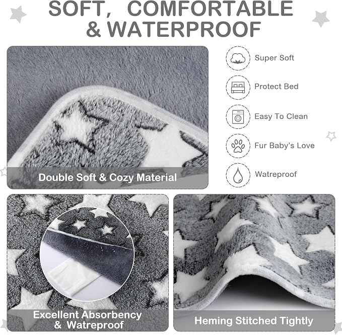 Reginary 4 Pcs Waterproof Guinea Pig Blankets Washable Small Animal Fleece Bedding Absorbent Guinea Pig Cage Liners Reusable Training Pee Pad Pet Sleep Mat for Hamster(Gray Star,24 x 16 Inch) - Image 3