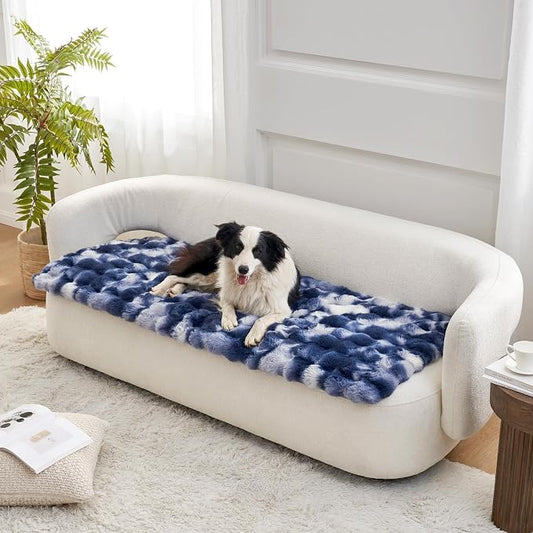 COZY KISS Couch Cover for Dogs Washable, Ultra Soft Faux Fur Pet Sofa Pad for Car Seat Protector, Liquid Pee Proof Cat Mat, Warm Pad for Dresser Top, 27.5x59 inch, Tie Dye Blue by COZYKISS