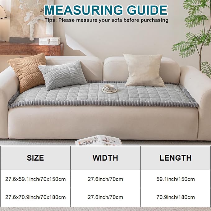 KRFOONN Couch Cover for Dogs Washable Pet Couch Covers for 3 Cushion Sofas Non-Slip Dog 3 Seat Sofa Cushions Covers Soft Sofa Slipcovers Protector for Pets (Style B-Light Grey, 27.6" x 70.9") - Image 6