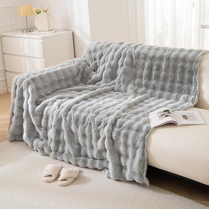 Ultra Soft Faux Rabbit Fur Sofa Covers for 1-2 Cushion Couches, Grey | 1 Piece Non-Slip Couch Covers for Home Decor Warm Cozy Sofa Slipcover Washable for L-Shaped Sofas, 71x118 Inches - Image 7