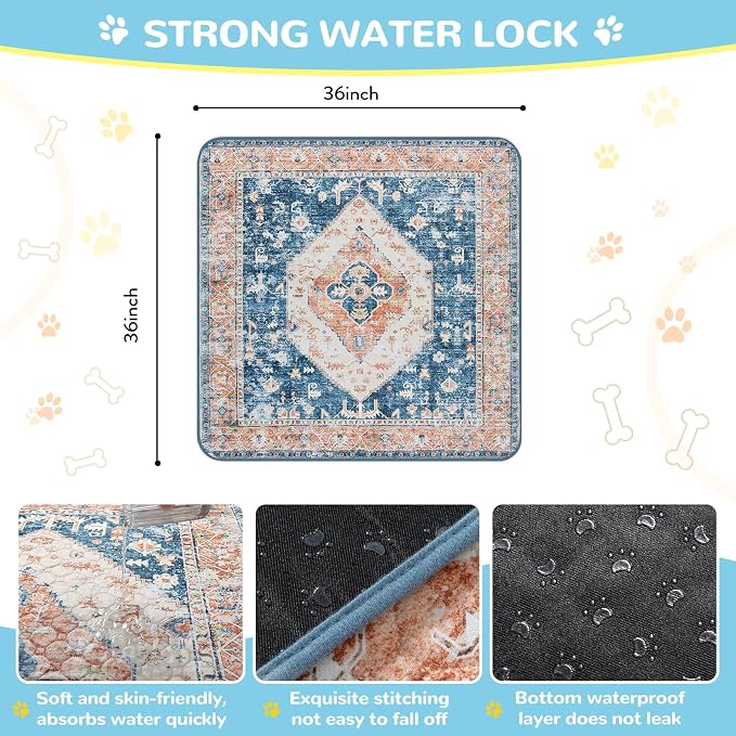 Lahome Super Absorbent Washable Pee Pads for Dogs - Secure Floor Protection - Non-Slip, Leakproof Reusable Pads for Training, Crates & Playpens (2 Pack, 36"x36", Beige Blue) - Image 8