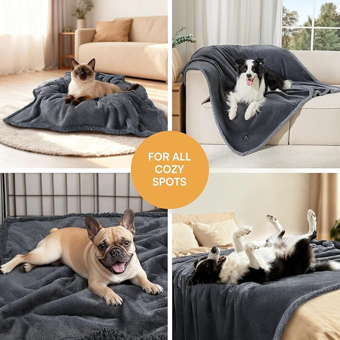Luciphia Waterproof Pet Blanket, Liquid Pee Proof Dog Blanket for Sofa Bed Couch, Reversible Sherpa Fleece Furniture Protector Cover for Small Medium Large Dogs Cats, Dark Gray Queen Size（90" x 82"） - Image 6