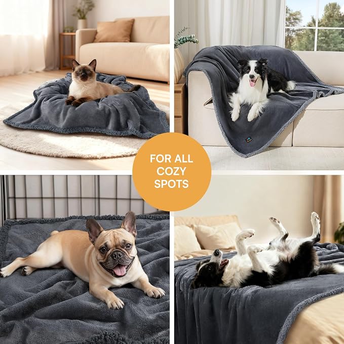Waterproof Pet Blanket, Liquid Pee Proof Dog Blanket for Sofa Bed Couch, Reversible Sherpa Fleece Furniture Protector Cover for Small Medium Large Dogs Cats, Dark Gray Small（40" x 28"） - Image 6