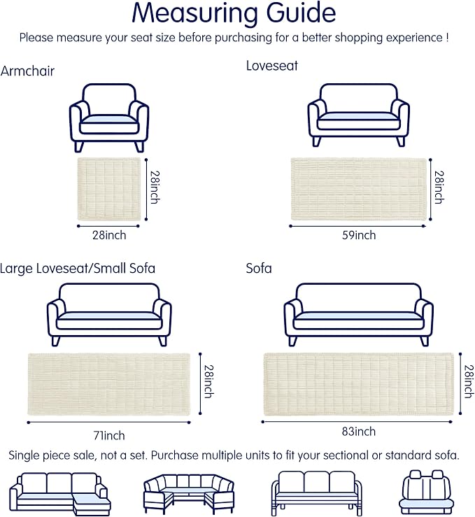 SUBRTEX Couch Cover for Dogs, Non-Slip Sofa Mat Washable, Thick Sofa Slipcover Cushion Protector Pet-Friendly (Ivory, 27.6"x59.1") - Image 3