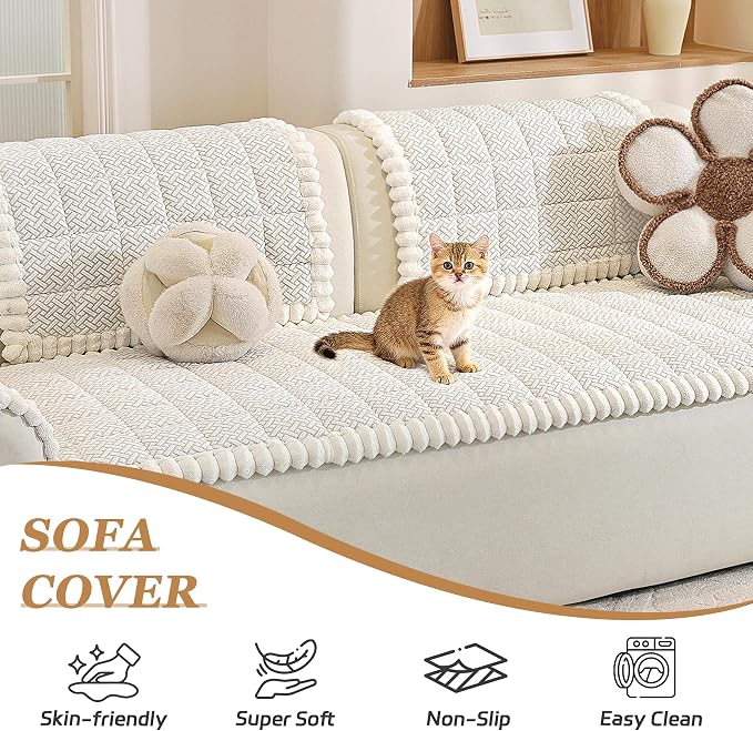 Plush Couch Cover for Dogs – Non Slip Pet Sofa Protector, Ultra Soft Washable Couch Cover for Pets, Anti-Slip Backing Furniture Protector for Cats & Dogs, Fits Standard & L-Shape Sofas (Only1PC ) - Image 3