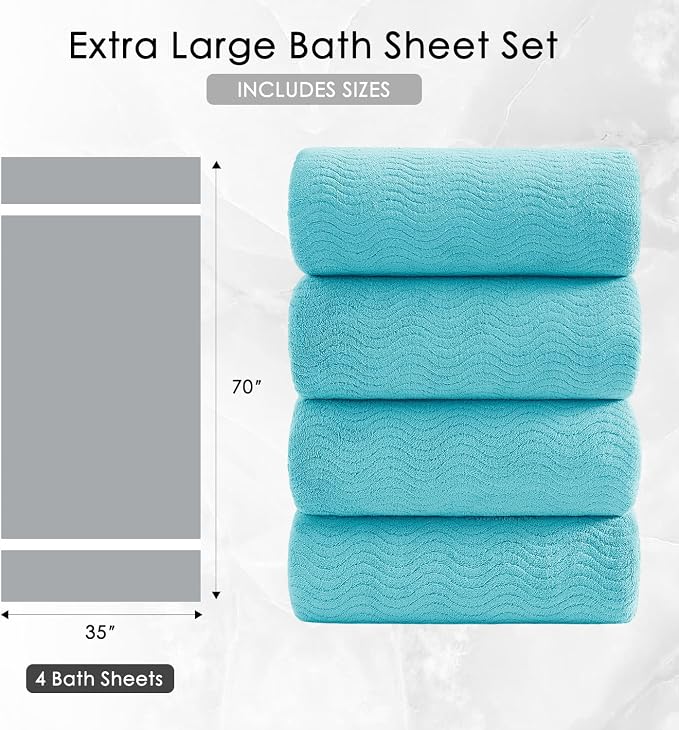 4 Piece Extra Large Bath Towel 35"x70" Oversized Bath Sheet Bath Towel Set for Bathroom Ultra Soft Cozy Highly Absorbent Quick Dry Bathroom Towel for Spa Gym Hotel,Shower Towel for Daily Use,Aqua Teal - Image 6