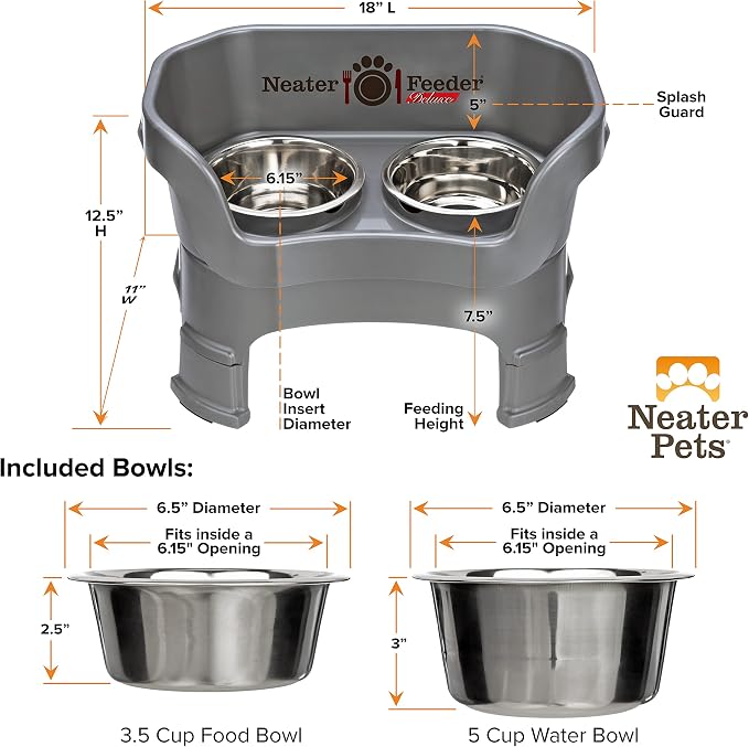 Neater Feeder Deluxe Mess-Proof Elevated Dog Bowls for Medium Dogs (19–40 lbs), 2 Height Adjustable (10” & 12.5”) No-Spill Raised Dog Bowl Stand, Stainless Steel Food Bowl Set, Made in USA, Gunmetal - Image 9