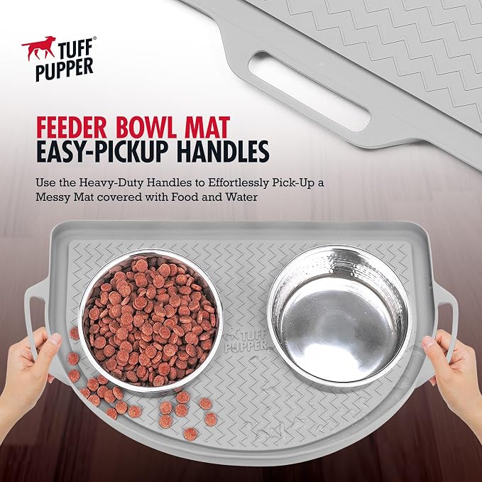 Tuff Pupper 26x21 Large Waterproof Pet Feeding Mat | Designed for Pet Fountains, Dog Gravity Water Bowls, Elevated Feeders | Raised Edges Prevent Spills | Dishwasher Safe | Non Slip Silicone Base - Image 3