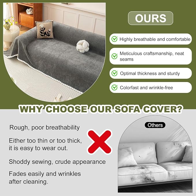 ROOMLIFE Boho Couch Covers for Sofa Washable for 2 Cushion Couch Chenille | Furniture Protector Sofa Couch Cover for Dogs, Soft Breathable Sofa Slipcover, Couch Throw Blankets with Tassels 71''X118'' - Image 5