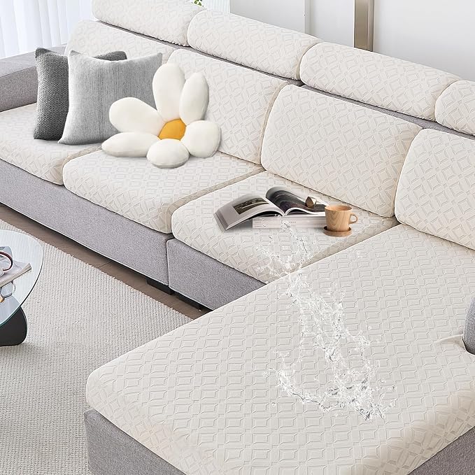 Genina Waterproof Couch Cushion Covers for Pets Washable Sofa Seat Covers | Non Slip,Stretch Jacquard Fabric,Pet Hair & Scratch Protection,Easy Installation,Furniture Protector,Sectional Sofa,1 Piece by Genina