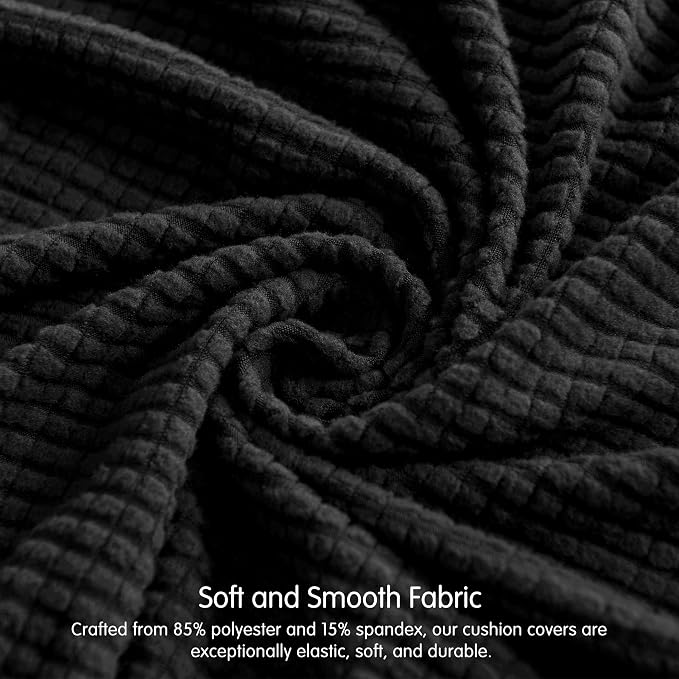 CHUN YI 3 Piece Couch Cushion Covers for XL-Sofa Seat Slipcovers Suitable with Spandex Jacquard Washable Fabric (3 Piece XL-Sofa Cushion Covers, Black) - Image 2