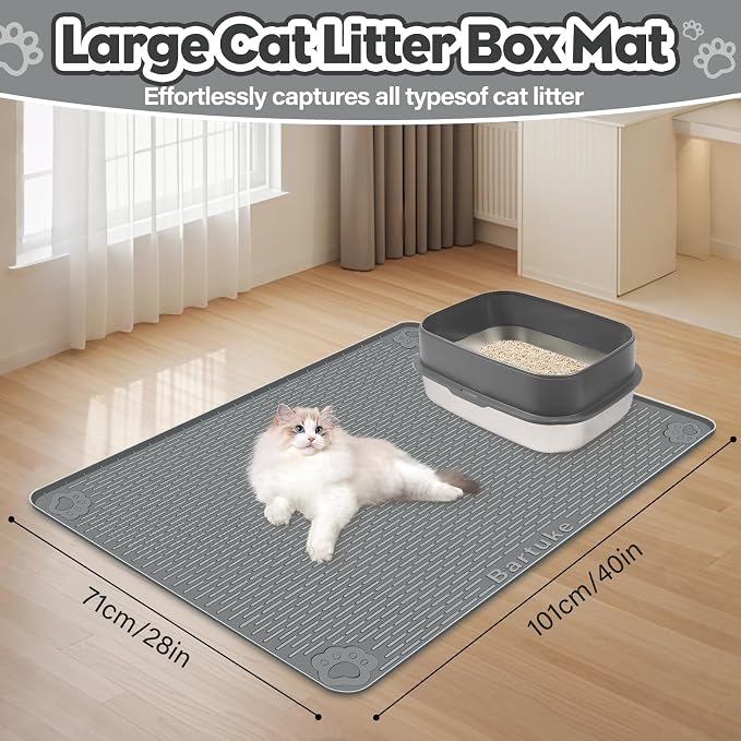 Silicone Cat Litter Mat for Litter Box 40”x28” Large Cat Mat, Dark Grey | Waterproof, Non-Slip, Leak-Proof Rug Mat with Lip, Easy to Clean, Extra Large Litter Catcher Mat for Floor - Image 2
