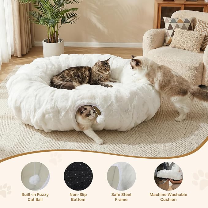 Extra Large Cat Tunnel, 47.2in Luxury Tunnel for Large Cats, Extra Long Bubble Fleece Big Cat Tunnel for Cats with Washable Mat, Skin-Friendly Large Tunnel for Cats, Puppy, Rabbits White - Image 6