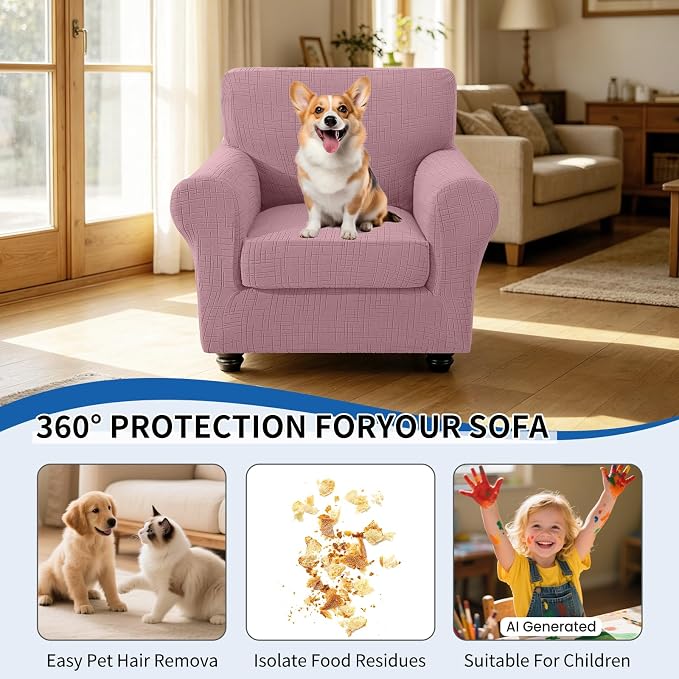 CYCMCAO Stretch 2 Piece Armchair Covers, Non Slip Chair Covers Armchair, Sofa Covers for Pets Washable with Elastic Bottom, Couch Slipcover for Kids, Dogs (Pink), 31"-46" (1 Cushion) - Image 5