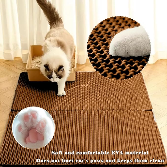 HCY&WLD Cat Litter Mat, Honeycomb Double Layer Cat Litter Trapping Mat, Waterproof Urine Proof Non-Slip, Scatter Control, Less Waste, Easier to Clean (Brown, 35" X 24") - Image 3