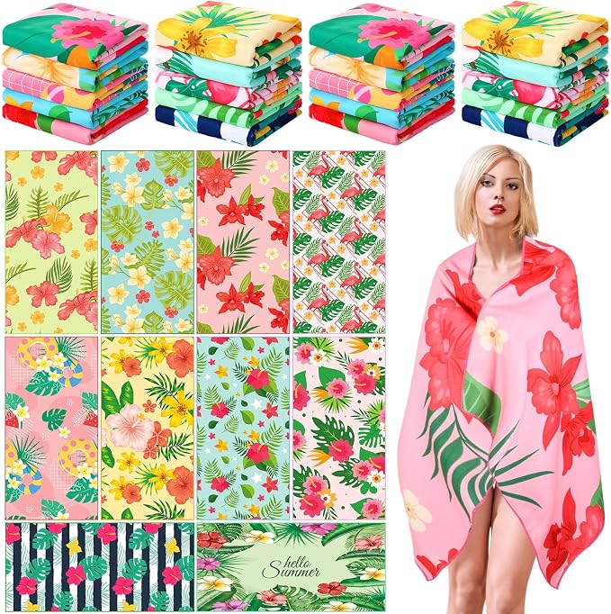 FuWeave 20 Pack Microfiber Beach Towel 28 x 55 Inch Oversized Large Quick Dry Thin Beach Towels for Pool Camping, Sand Free Lightweight Blanket for Women Adults Travel Swimming Sport (Fresh Floral) by FuWeave