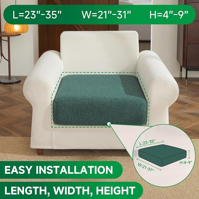 OHSIO Couch Cushion Covers for Sectional Sofa, Stretch Soft Sofa Slipcovers Washable Wear-Resistant Universal Furniture Protector for Living Room(1 Piece Chair Cover, Green) - Image 2