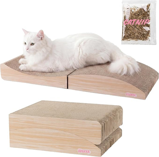 Eero 32" Modern Foldable Lounge Cat Scratcher with Catnip, Large Corrugated Cardboard Sofa Scratching Pad for Indoor Cats, Oak Wood, Oak Wood Finish CSR1011D by THELICKERSTORE
