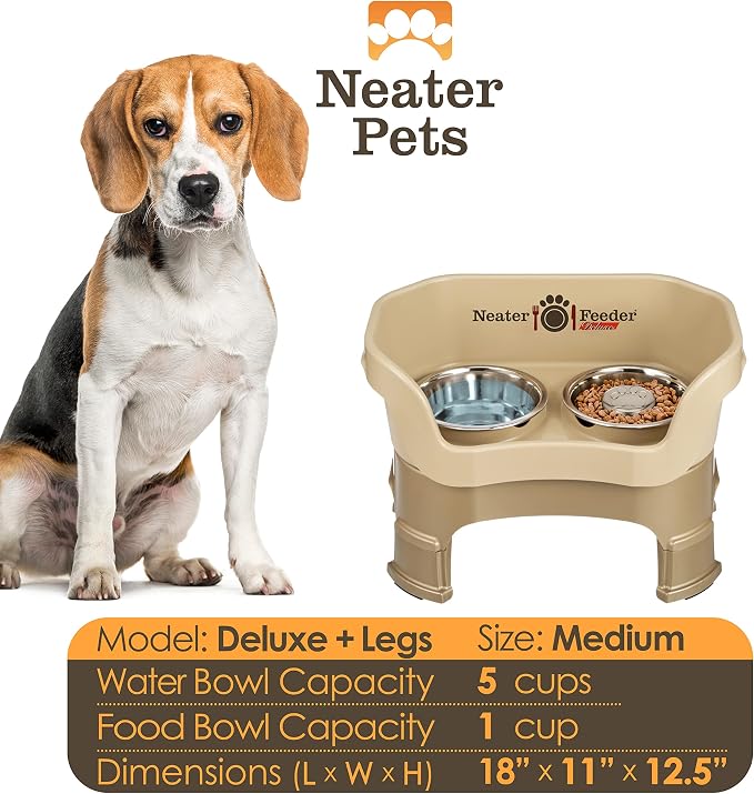 Neater Feeder Deluxe Mess-Proof Elevated Dog Bowls for Medium Dogs (19–40 lbs), 2 Height Adjustable (10” & 12.5”) No-Spill Raised Dog Bowl Stand w/Slow Feed Bowl for Food, Made in USA, Cappuccino - Image 3
