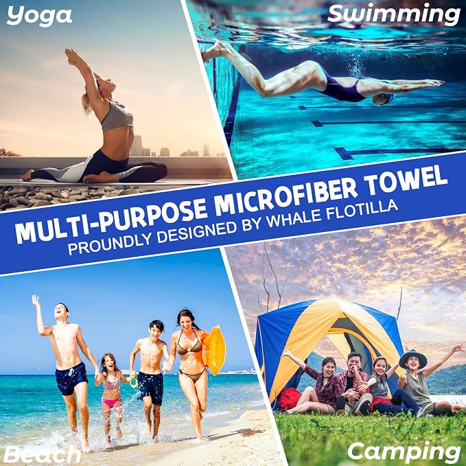Whale Flotilla 2 Pack Large Quick Dry Beach Towel (30"x60"), Microfiber Sand-Free Beach Towel Set, Super Absorbent Compact Pool Travel Accessories, Blue and Purple - Image 8