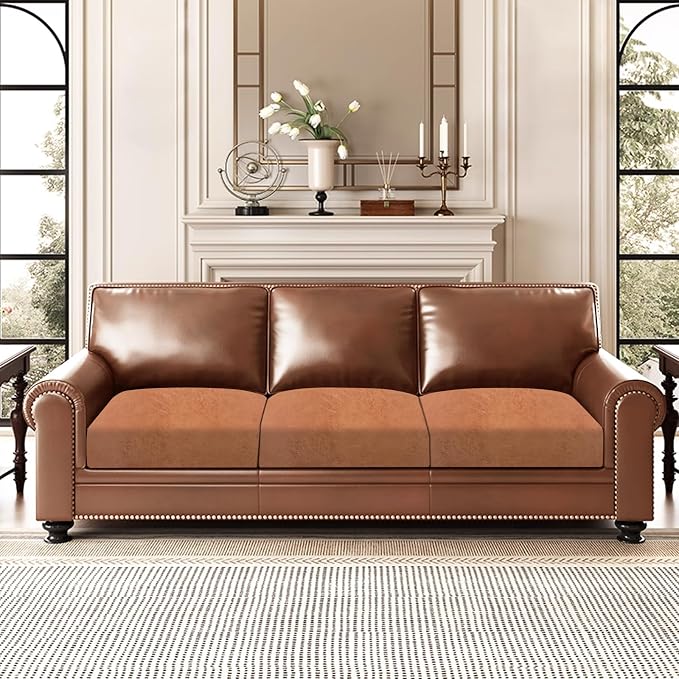 ANARACHON Leather Look Couch Cushion Covers Sofa Seat Slipcovers Sets Couches Furniture Protector for Sectional Armchair Loveseat Pets Kids Stretch Spandex Fabric (3 Cushion Sofa, Pinkish Brown) - Image 2