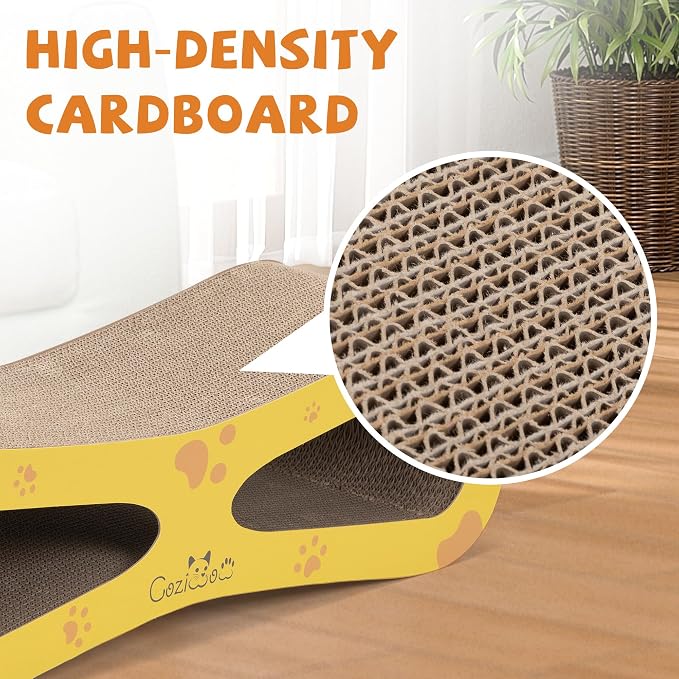 COZIWOW Infinity Cat Scratcher Lounge Bed, Cardboard Cat Scratching Pad Board, Durable Cat Scratch Furniture Protector for Indoor Cats Kittens, Yellow - Image 5