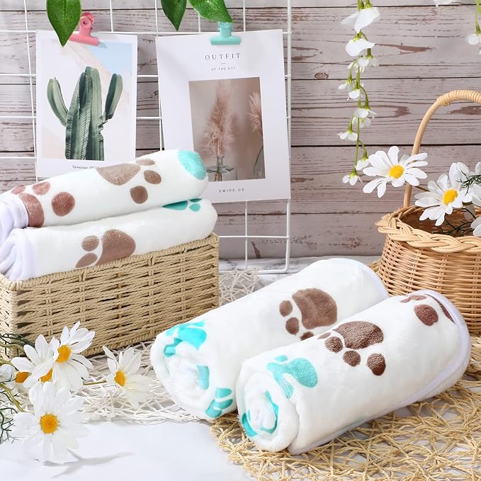 Tatuo 4 Pack Fleece Dog Blankets for Puppy Cats Multi-Size Sleep Mat for Pet Guinea Pig Soft Washable Warm Crate Bed Puppy Teething Toys Print Pattern Blanket Indoor(Milky White,24 x 16 Inch,Paw) - Image 7