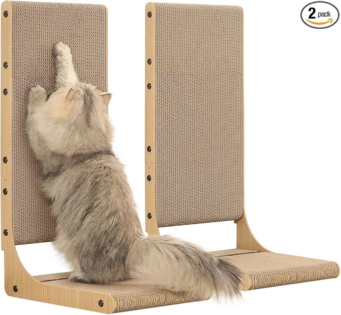 Zakkart 2-Pack Cat Scratching Board, 25.6'' Tall Cardboard L Shape Vertical Cat Scratchers for Indoor Cats, Cat Scratching Post for Wall and Couch, Large by Zakkart