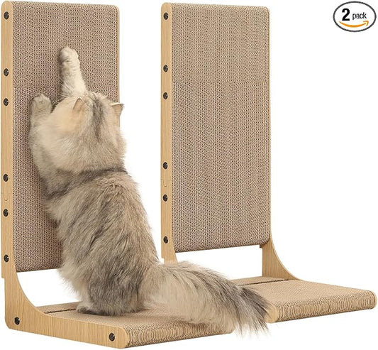 Zakkart 2-Pack Cat Scratching Board, 25.6'' Tall Cardboard L Shape Vertical Cat Scratchers for Indoor Cats, Cat Scratching Post for Wall and Couch, Large by Zakkart