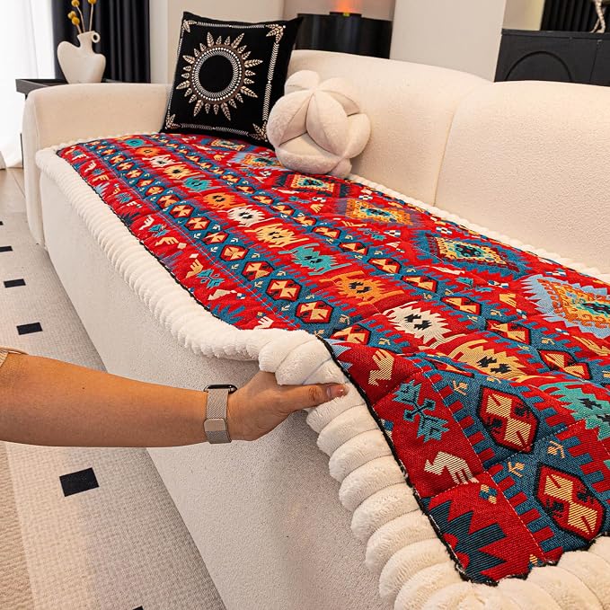 VClife Boho Eclectic Textured Sofa Cover, Ethnic Retro Dog Couch Cushion Cover for 3-4 Cushion Couch Sofa, Plush Soft Anti Slip and Washable Couch Cover for Sectional L Shape Sofa - Image 6
