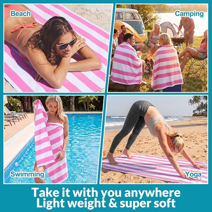 Frienda 12 Pack Pink Striped Beach Towels 71''x 32'' Large Microfiber Quick Dry Absorbent Bath Towels for Swimming Pool Beach Cruise Travel Gym Supplies - Image 7