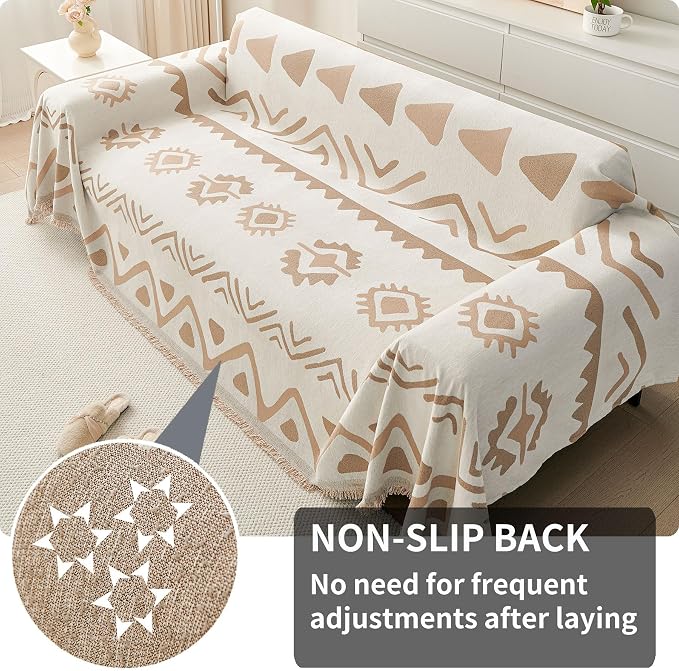 HAOMAIJIA Non Slip Couch Cover Sofa Covers for 3 Cushion Couch Washable sectional Couch Covers for Dogs pet Furniture Protector Couch Cover Blanket for Living Room (My-Khaki, 91"x134") - Image 2