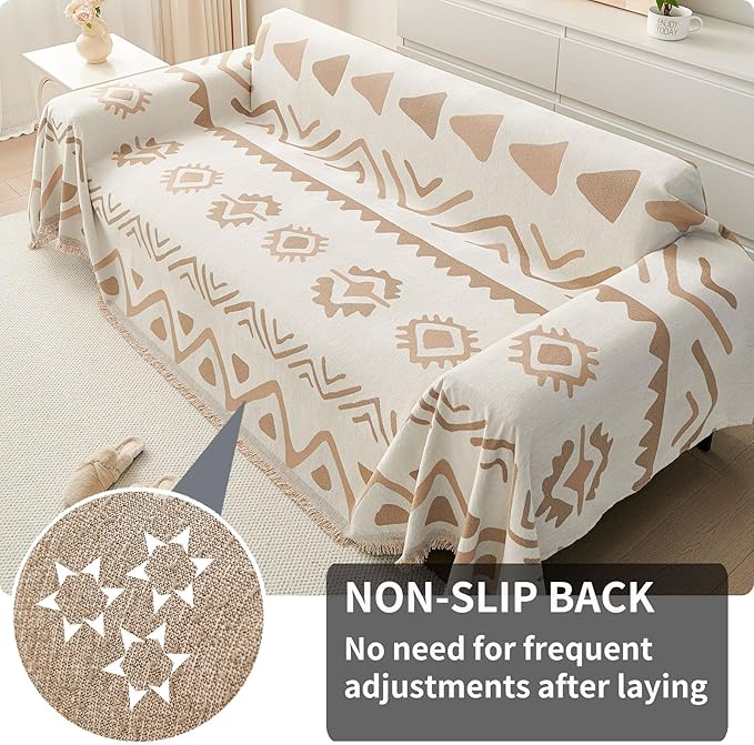 HAOMAIJIA Non Slip Couch Cover Sofa Covers for 3 Cushion Couch Washable sectional Couch Covers for Dogs pet Furniture Protector Couch Cover Blanket for Living Room (My-Khaki, 71"x134") - Image 2