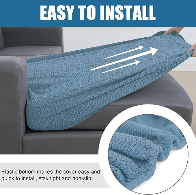 Smiry Waterproof Couch Cushion Covers, L Shape Sectional Couch Covers | Stretch Jacquard Chaise Lounge Sofa Slipcover, Washable Elastic Furniture Protector for Pets, Chaise, Blue - Image 4