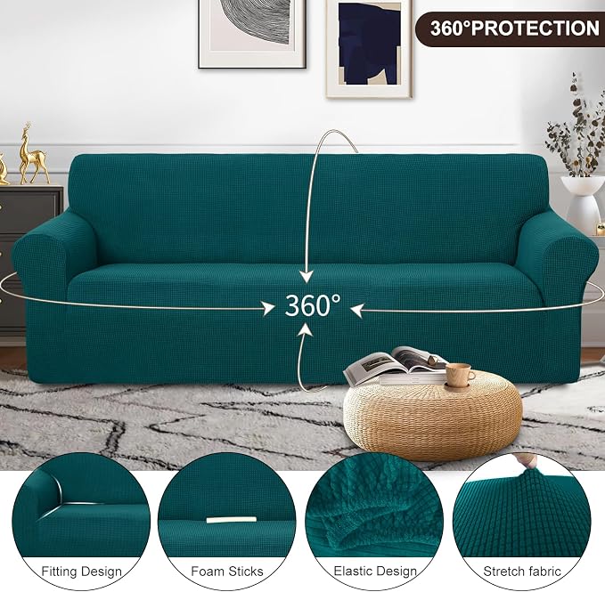 U-NICE HOME Oversized Stretch Couch Cover Slipcover, Blue | 3 Cushion Sofa, 1-Piece Sofa cover, Washable, Pet friendly, Furniture protector, Polyester Spandex Jacquard fabric - Image 3