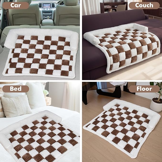 TOPCHANCES Dog Couch Cover,Thickened Quilted Plaid Funny Fuzzy Pet Couch Covers for Sofa,Washable Non Slip Pet Mat Sofa Dog Cover Protector for Large Dogs(Dark Brown,30x30inch) - Image 6