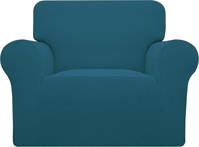 Easy-Going Stretch Chair Slipcover with Arm Washable Peacock Blue | 1-Piece Couch Sofa Cover Furniture Protector for Living Room Soft with Bottom For Kids, Pet. Spandex Jacquard by Easy-Going