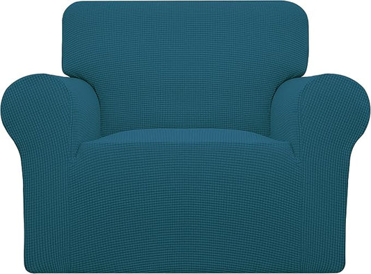 Easy-Going Stretch Chair Slipcover with Arm Washable Peacock Blue | 1-Piece Couch Sofa Cover Furniture Protector for Living Room Soft with Bottom For Kids, Pet. Spandex Jacquard by Easy-Going